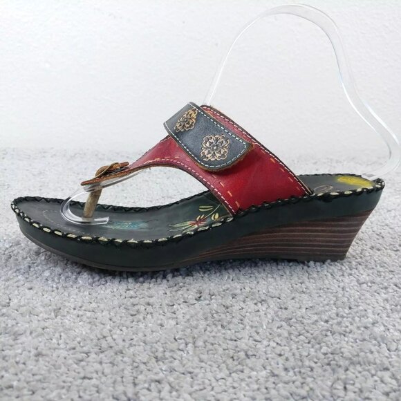Corkys Elite Sandals Womens 8 Shoes Wolff Island Leather Thong Black Red - Picture 2 of 10